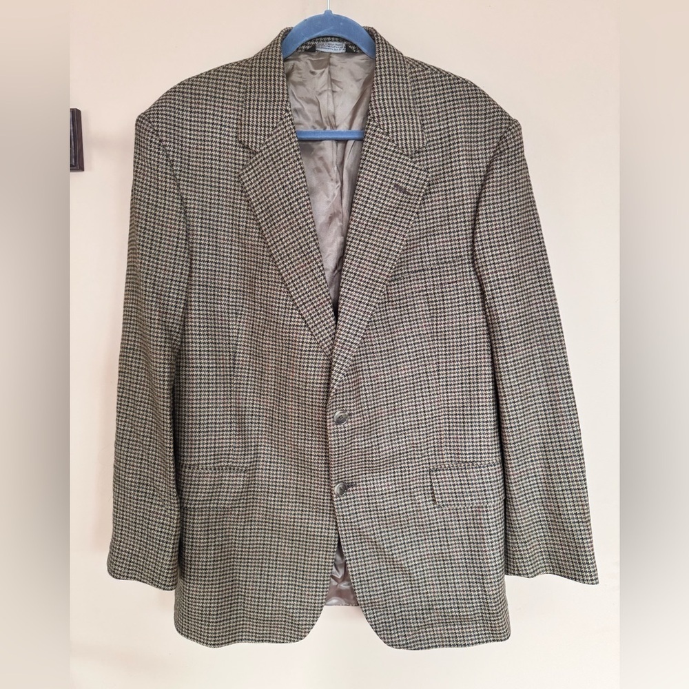 Evan-Picone 100% Lambswool Houndstooth Blazer with Suede Elbow Patches size 42R